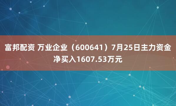 富邦配资 万业企业（600641）7月25日主力资金净买入1607.53万元